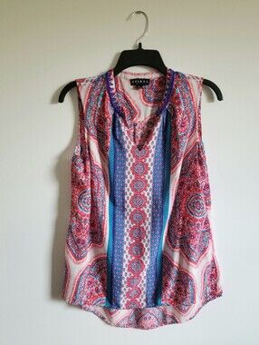 Tribal Red & Blue Paisley Print Sleeveless Blouse